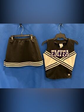 Black and White Cheerleader Skirt & Top Set with Purple Lettering - Adult Medium